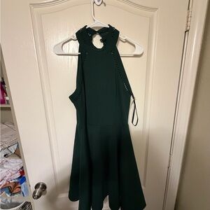 B Darlin Dark Green Halter Fit & Flare Midi Dress